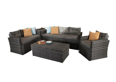 Rattan 6 Seat Sofa Set with Armchair and Coffee Table in Grey - Holly Range