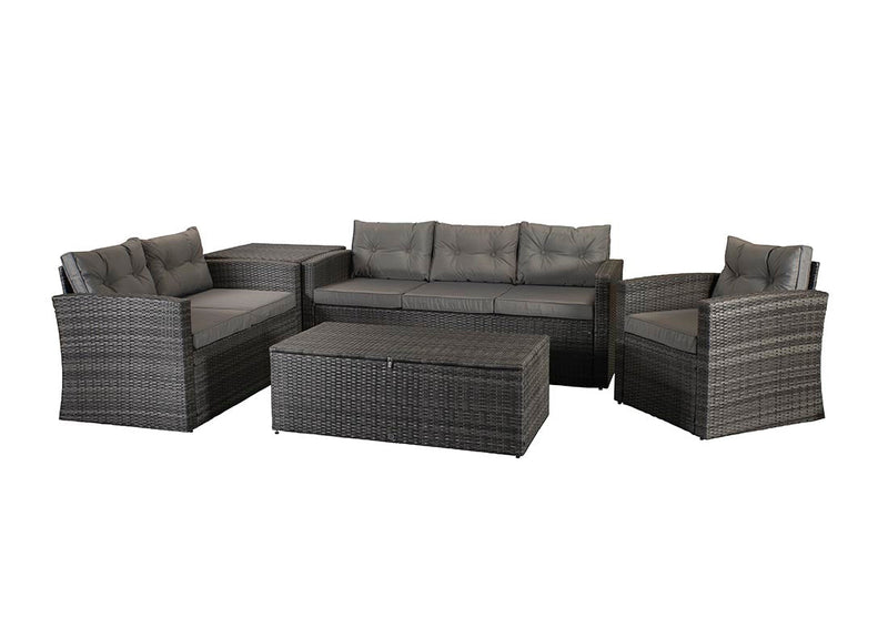 Rattan 6 Seat Sofa Set with Armchair and Coffee Table in Grey - Holly Range