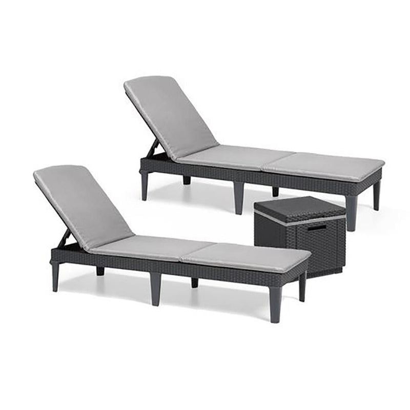 Keter Jaipur 2 Lounger Set with Ice Cube Side Table - Grey