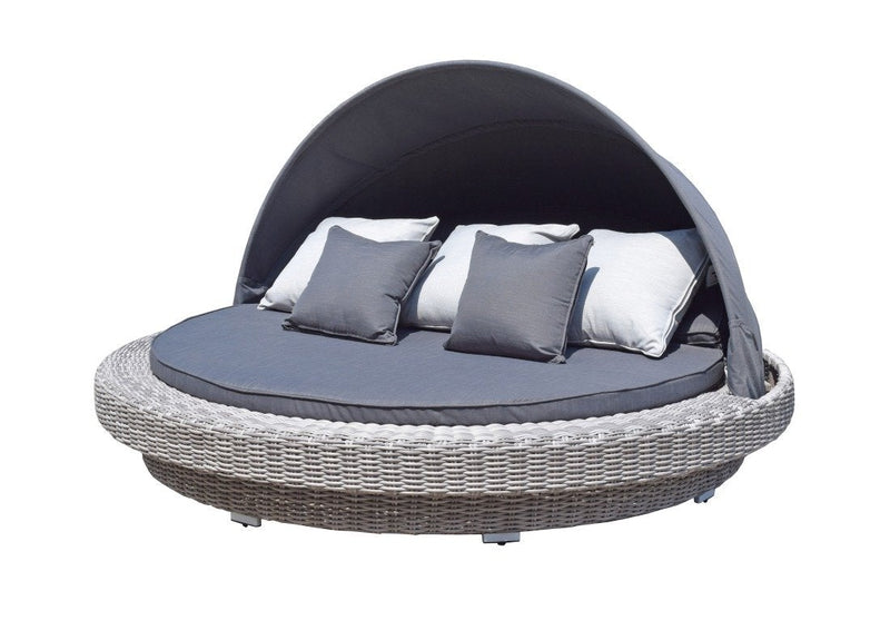 Large Round Daybed in Fine Grey wicker with Dark/Silver Grey Cushions