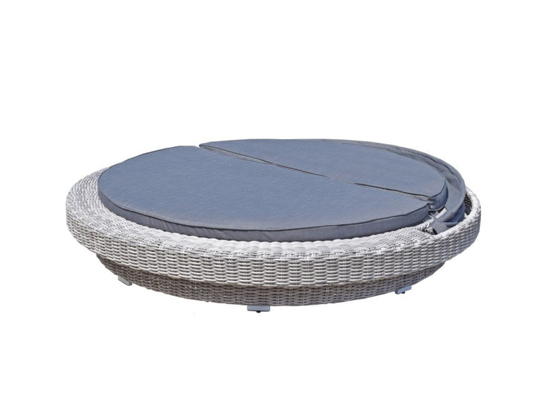 Large Round Daybed in Fine Grey wicker with Dark/Silver Grey Cushions