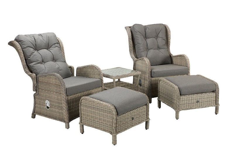 Rattan 2 Seat Reclining Lounge Set in Fine Creamy Grey with Pale Grey cushion-Meghan Range