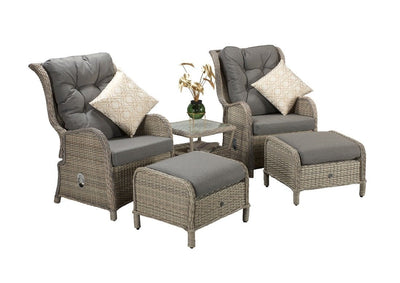 Rattan 2 Seat Reclining Lounge Set in Fine Creamy Grey with Pale Grey cushion-Meghan Range