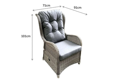 Rattan 2 Seat Reclining Lounge Set in Fine Creamy Grey with Pale Grey cushion-Meghan Range