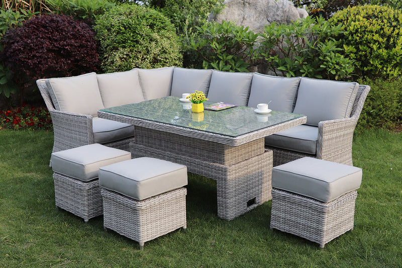 Portofino Rattan Corner Dining Set With Rising Table