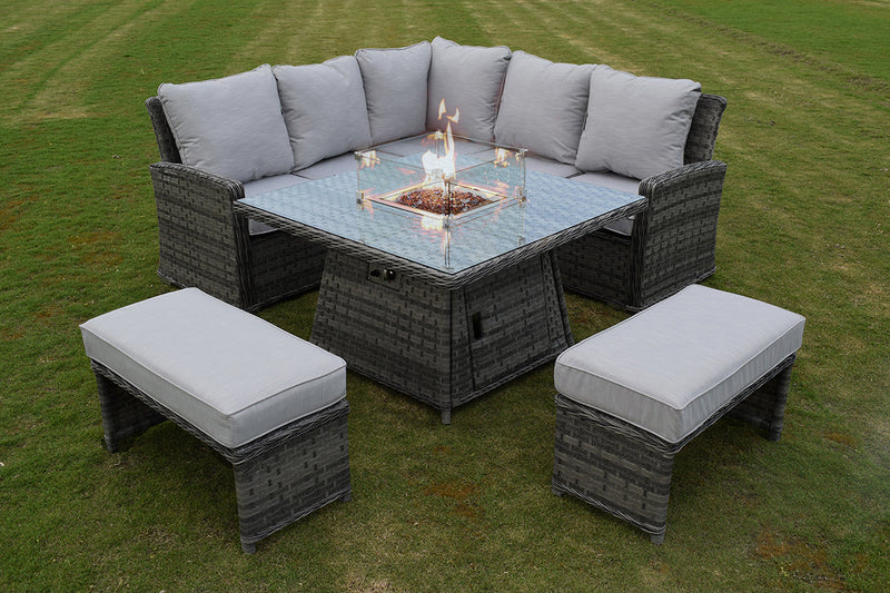 Amalfi Rattan Casual Dining Fire Pit Set - Dark Grey