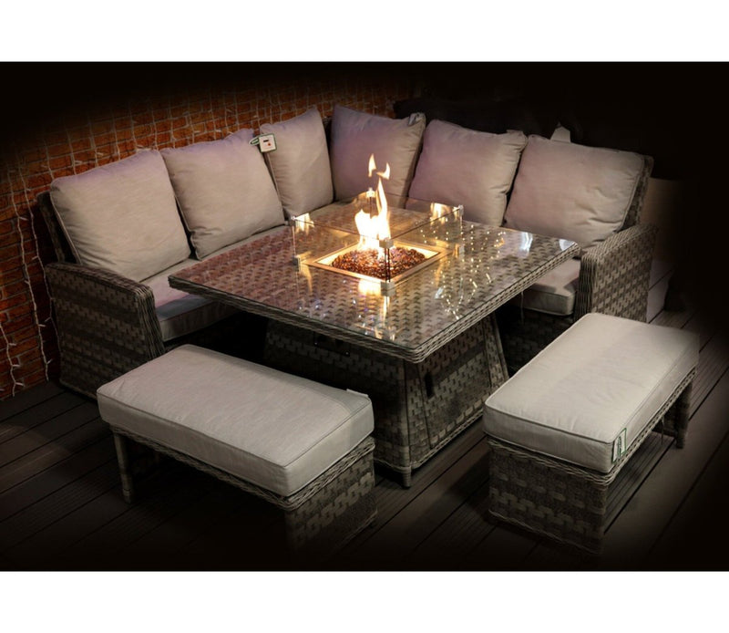 Amalfi Rattan Casual Dining Fire Pit Set - Dark Grey