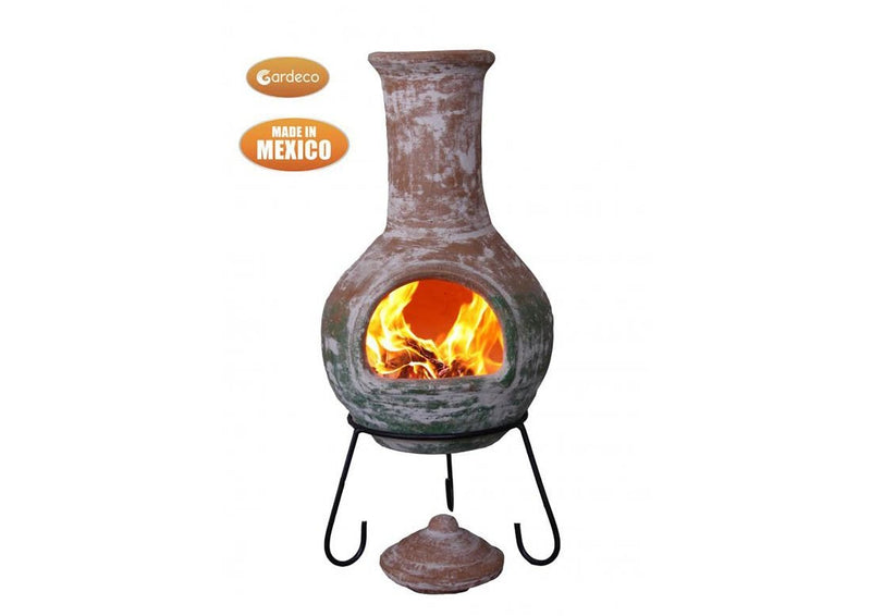 Extra Large Mexican Chimenea - Natural Clay/Green - Colima Range