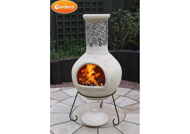 Extra Large Mexican Chimenea - Beige/Dark Brown - Flores Range