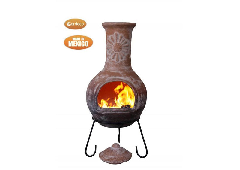 Extra Large Mexican Chimenea - Grey Purple/Natural Clay - Sol Range