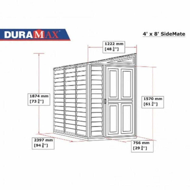 Duramax Side Mate Plus - 4ft x 8ft Plastic Garden Shed in Grey