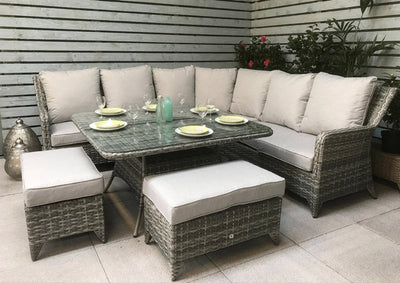 Rattan Corner Dining Sofa Set - Grey - Sarah Range