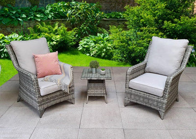 Rattan High Back 2 Seat Lounge Set - Grey - Sarah Range