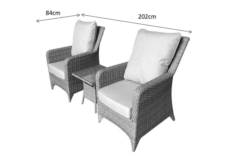 Rattan High Back 2 Seat Lounge Set - Grey - Sarah Range