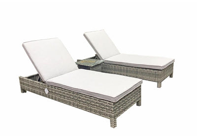 Rattan Sun Loungers with Drinks Table - Grey - Sarena Range