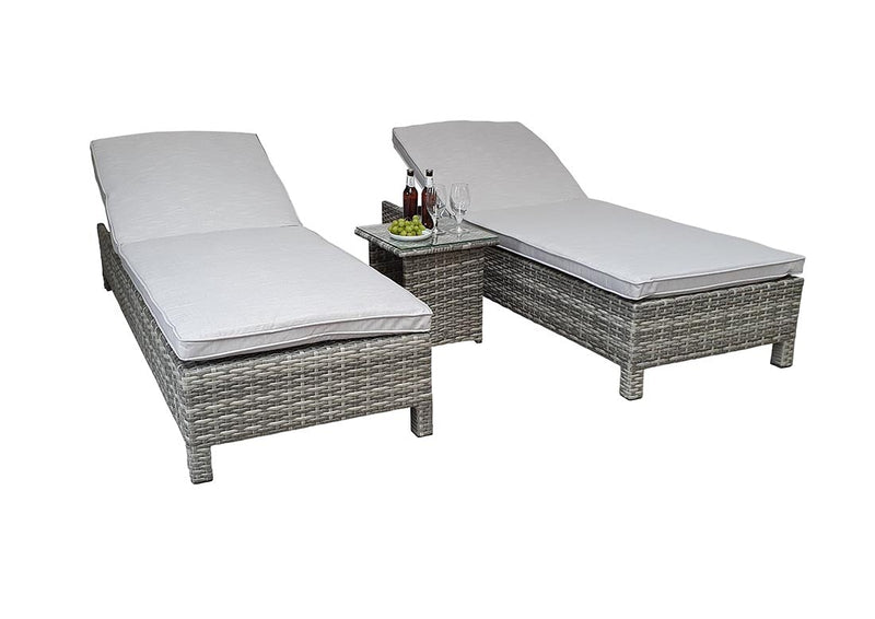 Rattan Sun Loungers with Drinks Table - Grey - Sarena Range