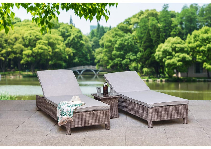 Rattan Sun Loungers with Drinks Table - Grey - Sarena Range