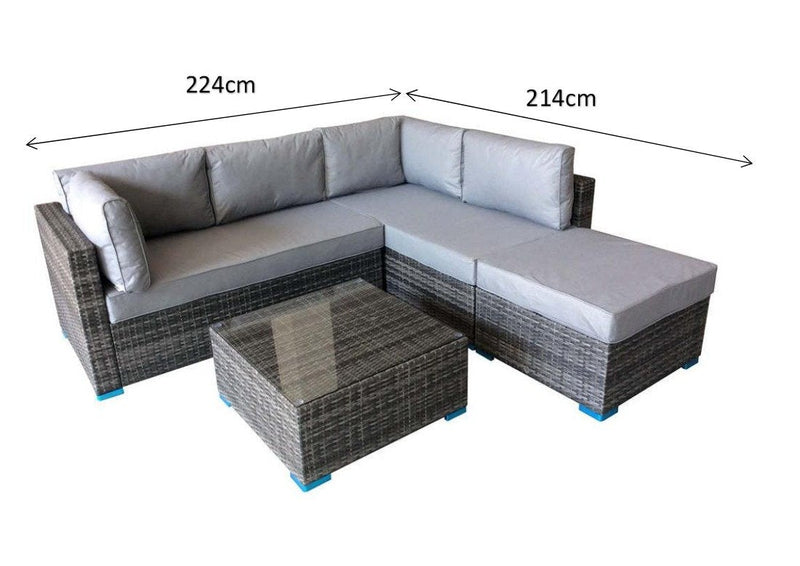 Rattan Corner Sofa Set with Large Coffee Table - Charcoal Grey - Stanford Range