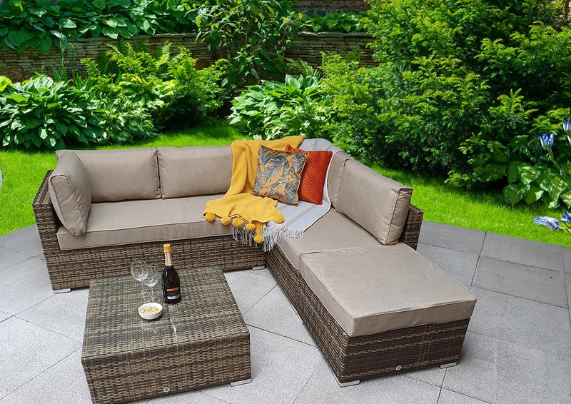 Rattan Corner Sofa Set with Large Coffee Table - Natural Brown - Stanford Range