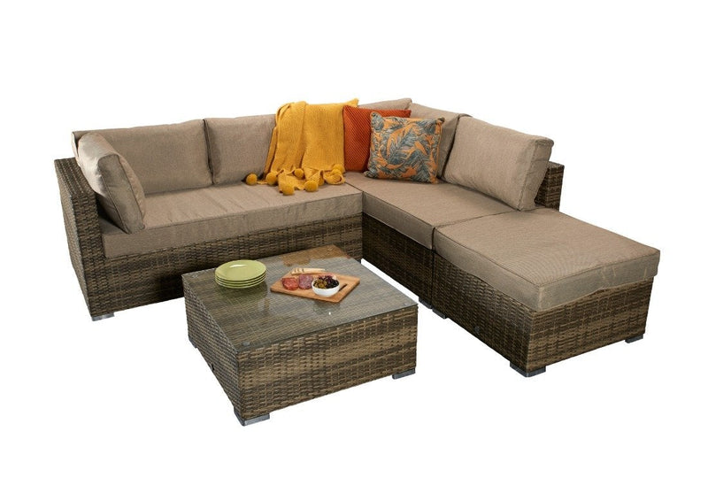 Rattan Corner Sofa Set with Large Coffee Table - Natural Brown - Stanford Range