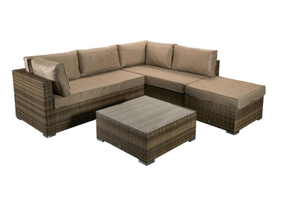 Rattan Corner Sofa Set with Large Coffee Table - Natural Brown - Stanford Range