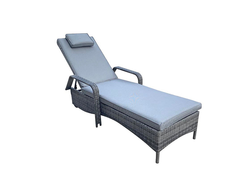 Rattan Sun Lounger with Drinks Table - Grey - Savannah Range