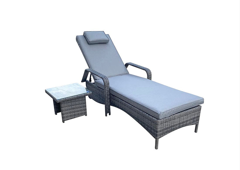 Rattan Sun Lounger with Drinks Table - Grey - Savannah Range