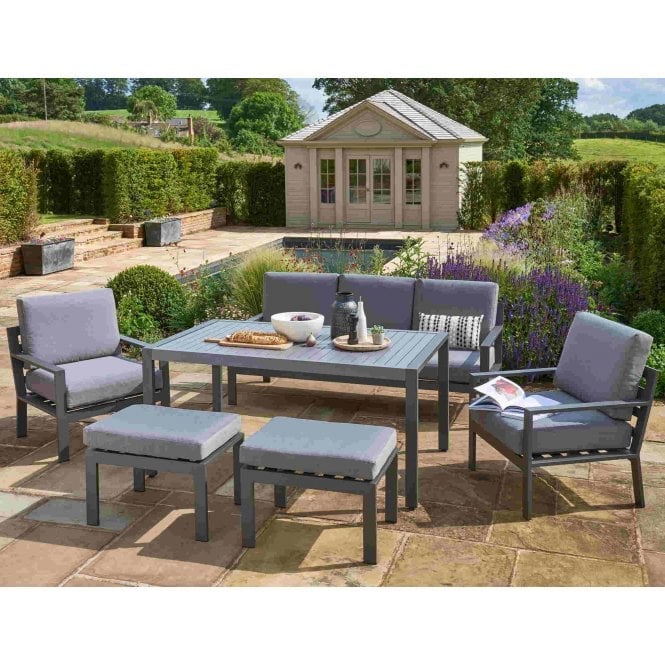 Norfolk Leisure Titchwell Aluminium 7 Seat Lounge Set with Standard Table - Dark Grey