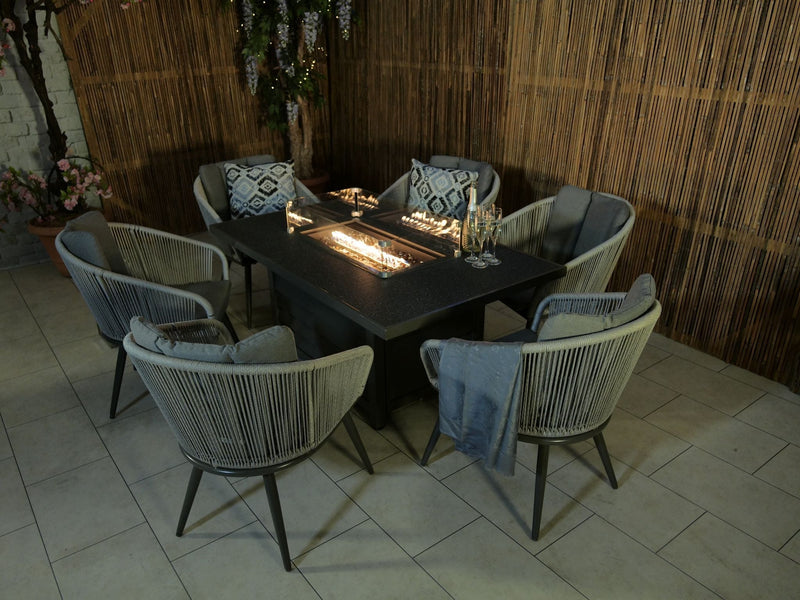 Aspen 6 Seat Rattan Dining Set With Fire Pit Table